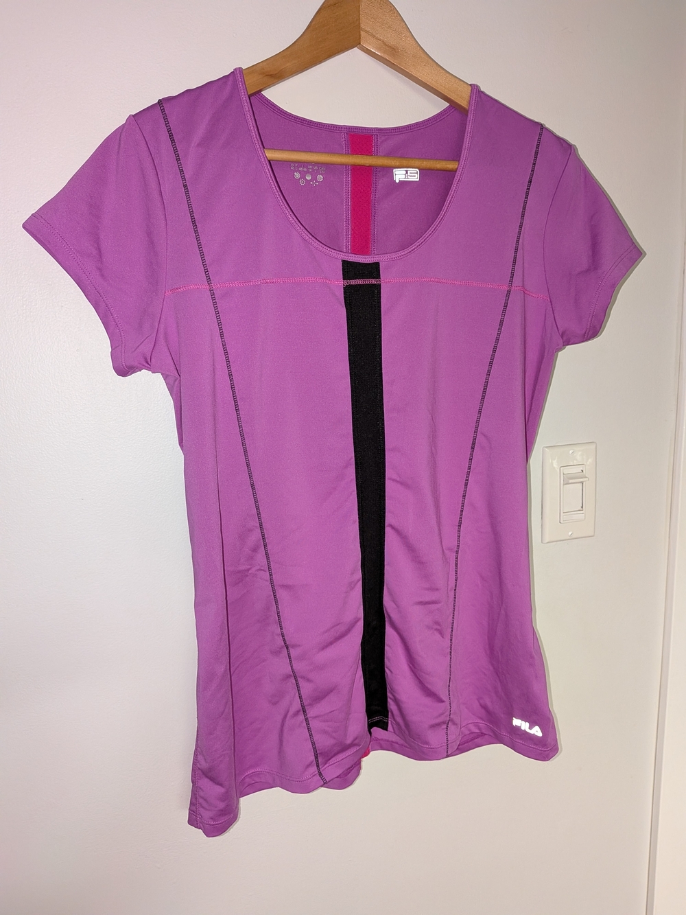 Fila Purple Short Sleeve Athletic Tee with Black Center Stripe